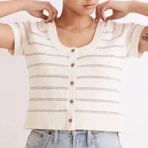 NWT Madewell Cream & Brown Linden Scoop Neck Cotton Cardigan - Medium